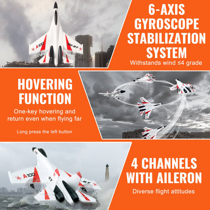 RC-flygplan, 2,4 GHz 4-kanaligt fjärrstyrt flygplan med 6-axlig gyrostabilisator, flygklart stridsflygplan med 2 batterier, lättflygt RC-glidflygplan för vuxna barn nybörjare pojkar