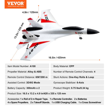 RC-flygplan, 2,4 GHz 4-kanaligt fjärrstyrt flygplan med 6-axlig gyrostabilisator, flygklart stridsflygplan med 2 batterier, lättflygt RC-glidflygplan för vuxna barn nybörjare pojkar