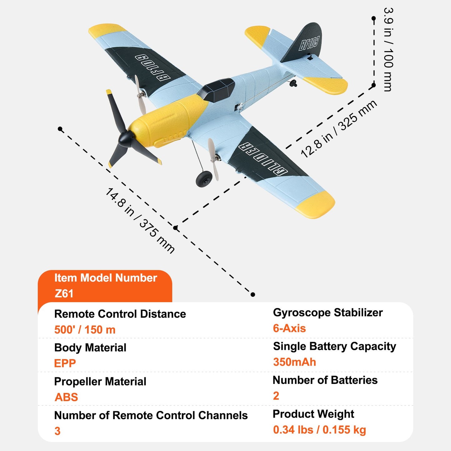 RC-flygplan, 2,4 GHz 3-kanaligt fjärrstyrt flygplan med 6-axlig gyrostabilisator, flygklart stridsflygplan med 2 batterier, lättflygt RC-glidflygplan för vuxna barn nybörjare pojkar