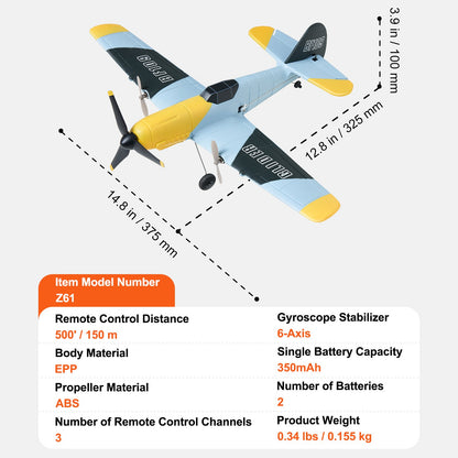 RC-flygplan, 2,4 GHz 3-kanaligt fjärrstyrt flygplan med 6-axlig gyrostabilisator, flygklart stridsflygplan med 2 batterier, lättflygt RC-glidflygplan för vuxna barn nybörjare pojkar