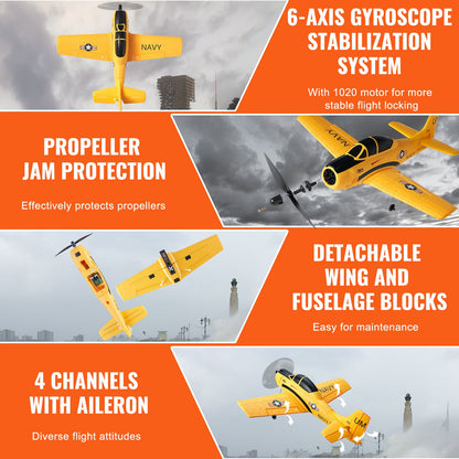 RC-flygplan, 2,4 GHz 4-kanaligt fjärrstyrt flygplan med 6-axlig gyrostabilisator, flygfärdigt träningsflygplan med 2 batterier, lättflygt RC-glidflygplan för vuxna barn nybörjare pojkar