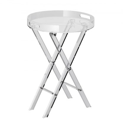 Hopfällbart bricka i akryl, sidobord i akryl med fällbara X-ben, sidobord i klart akryl för kaffe, dryck, mat, snacks, används i vardagsrum, sovrum och arbetsrum