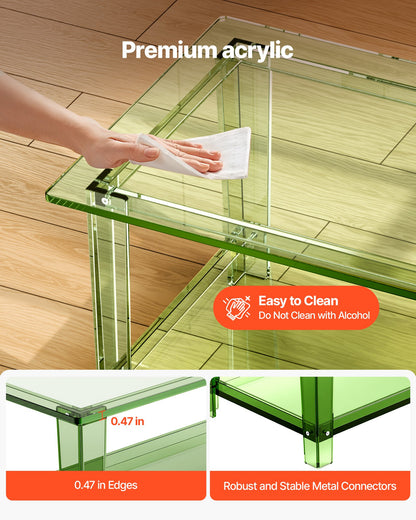 Soffbord i akryl, mittbord i två nivåer med förvaringshylla, modernt rektangulärt soffbord i akryl, perfekt för matsal, köksö, restaurang, kontor, 50 x 80 x 40 cm (grön)