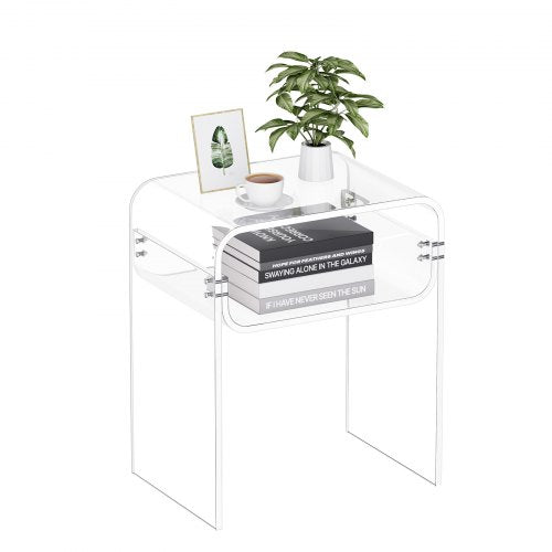 Akryl sidobord, 2 nivåer genomskinligt sängbord med förvaringshylla, modernt rektangulärt akryl sidoskrivbord, transparent tjockt nattduksbord för sovrum, vardagsrum, arbetsrum, 30 x 40 x 50 cm (genomskinlig)