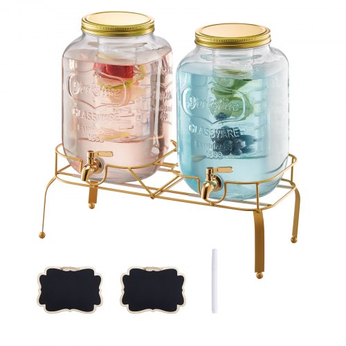 Dryckesdispenser, 2-pack 8L dryckesdispensrar för fester, Glasjuicedispenser med metallställ, Tapp i rostfritt stål, Infuser, Iste- och citronvattendispensrar för fester