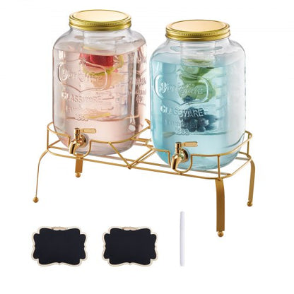 Dryckesdispenser, 2-pack 8L dryckesdispensrar för fester, Glasjuicedispenser med metallställ, Tapp i rostfritt stål, Infuser, Iste- och citronvattendispensrar för fester