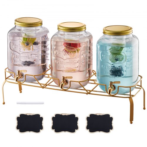 Dryckesdispenser, 3-pack 8L dryckesdispensrar för fester, Glasjuicedispenser med metallställ, Tapp i rostfritt stål, Infuser, Iste- och citronvattendispensrar för fester