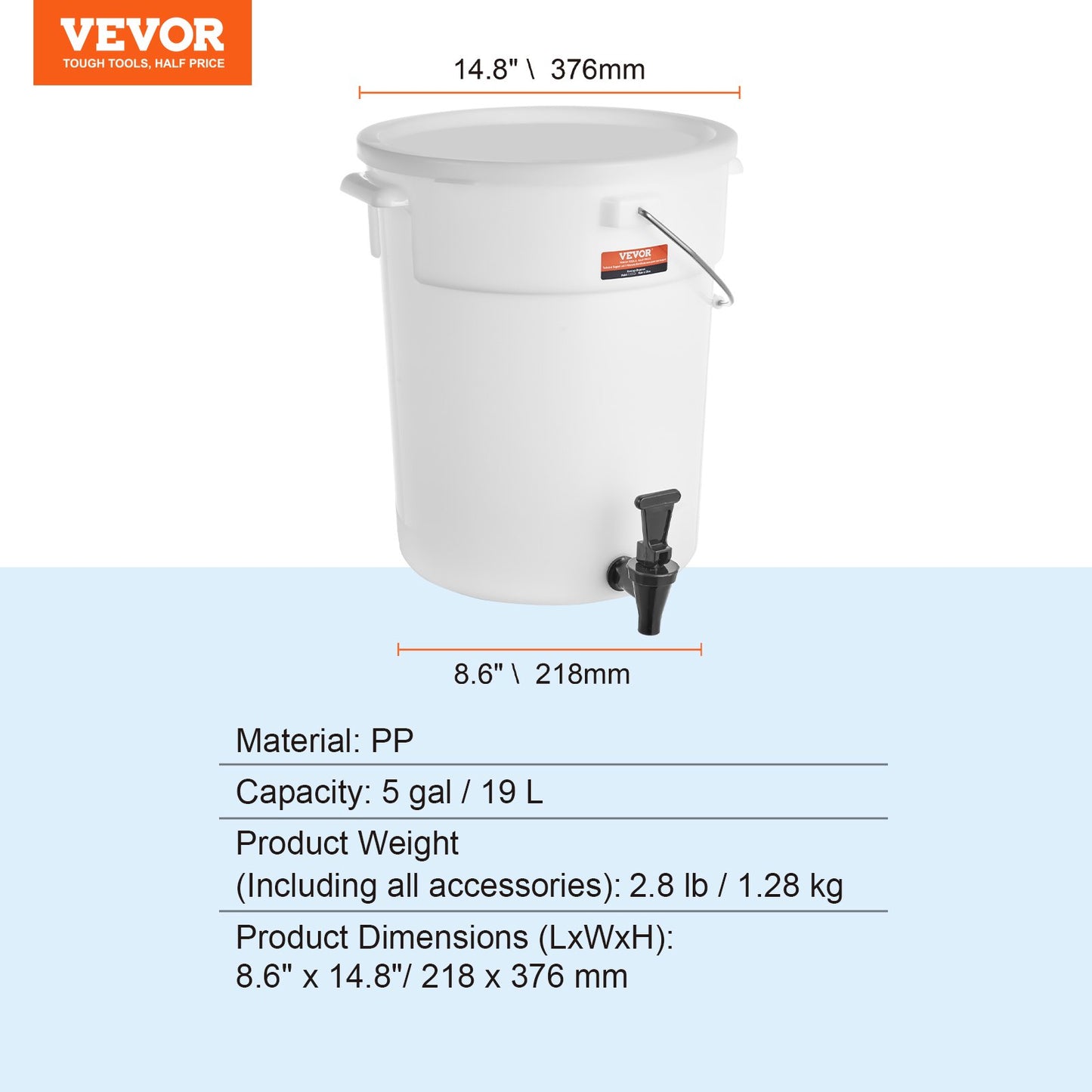 Beverage Dispenser, 5 Gallon Drink Dispensers for Parties, Plastic Juice Dispenser with Spigot and Lid, Iced Tea Lemonade Juice Water Dispenser, for Restaurants, Hotels, Parties