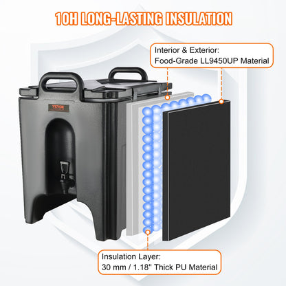 Isolerad dryckesdispenser, 37,9 l, livsmedelsklassad LL9450UP servering för varma och kalla drycker, termisk dryckesdispenserkylare med 3 cm PU-lager, tvåstegs kranhandtag, för restaurang, dryckesbutik
