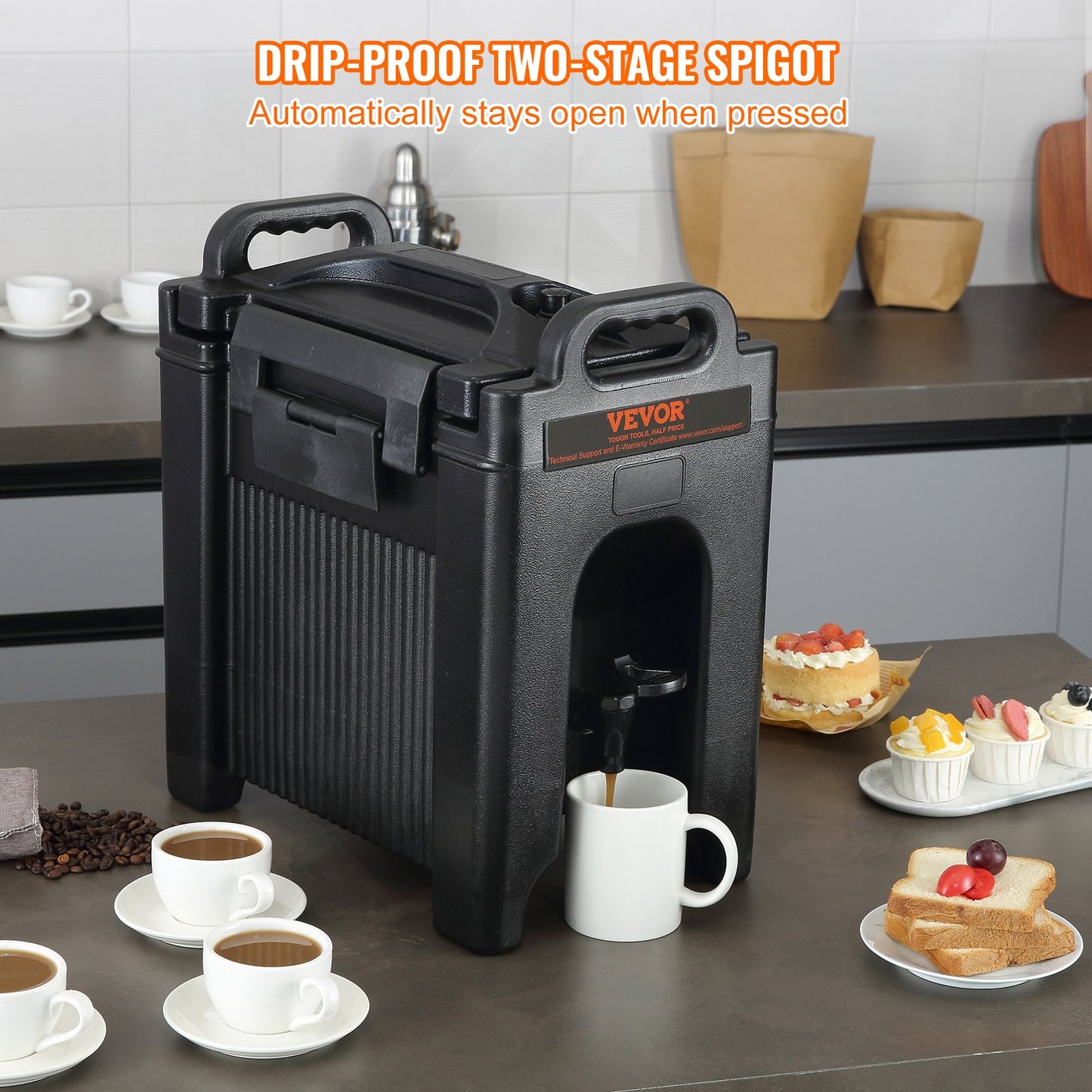 Insulated Beverage Dispenser, 9.5 L, Food-grade LDPE Hot and Cold Beverage Server, Thermal Drink Dispenser Cooler with 2.3 cm PU Layer Two-Stage Faucet Handle, for Restaurant Drink Shop