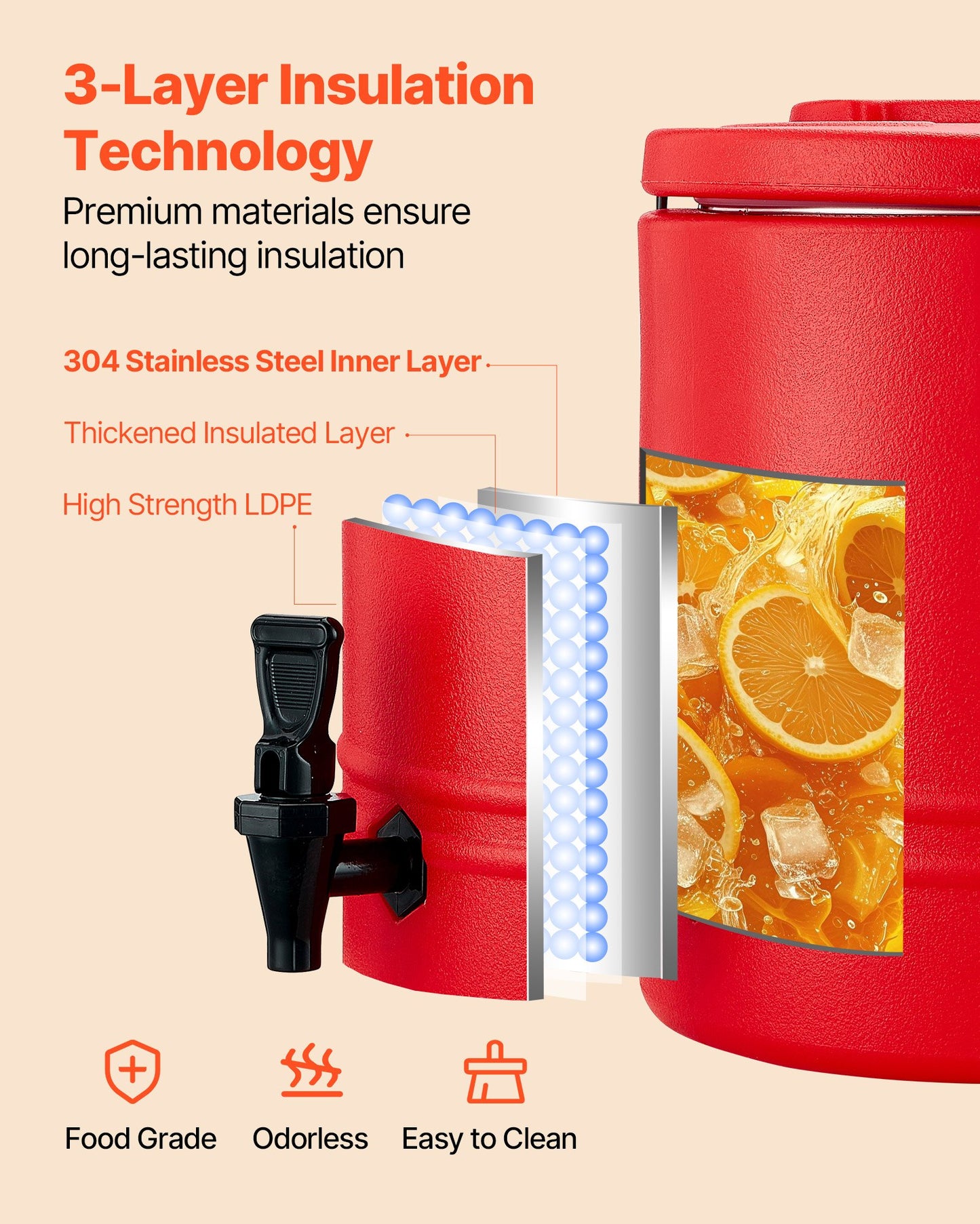 Isolerad dryckesdispenser, 8 gal/30,3 l termisk serveringskanna för varma och kalla drycker med kran, livsmedelsklassad kylkanna med insida i 304 rostfritt stål, för te, kaffe, restaurang, utomhusbruk