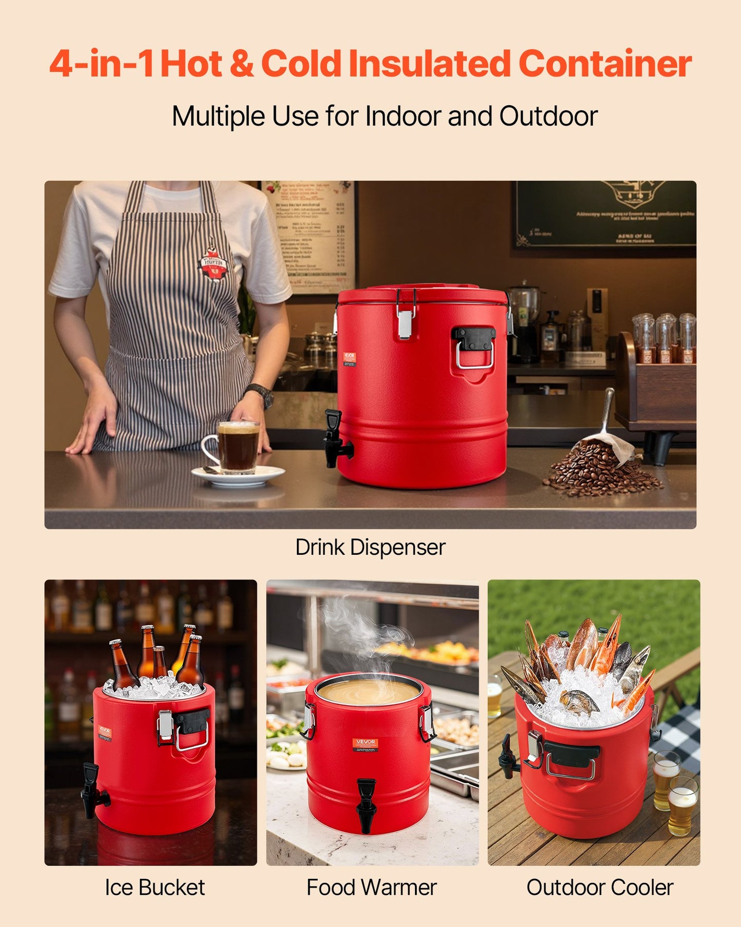 Isolerad dryckesdispenser, 8 gal/30,3 l termisk serveringskanna för varma och kalla drycker med kran, livsmedelsklassad kylkanna med insida i 304 rostfritt stål, för te, kaffe, restaurang, utomhusbruk