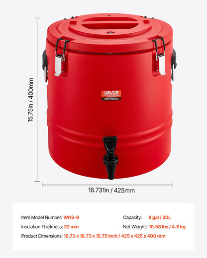 Isolerad dryckesdispenser, 8 gal/30,3 l termisk serveringskanna för varma och kalla drycker med kran, livsmedelsklassad kylkanna med insida i 304 rostfritt stål, för te, kaffe, restaurang, utomhusbruk