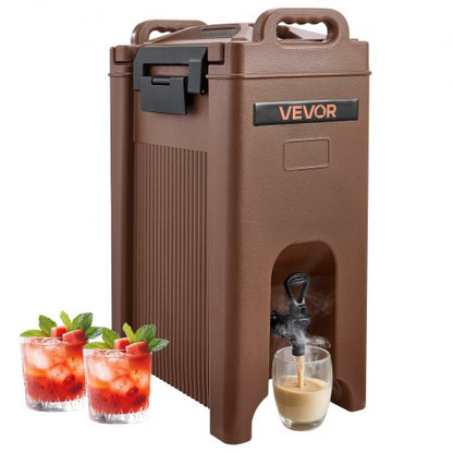 Isolerad dryckesdispenser, 5 gal/19 l varma och kalla drycker med kran och handtag, livsmedelsklassad termisk dryckesdispenserkylare för te, kaffe, vatten på kaféer och restauranger, brun