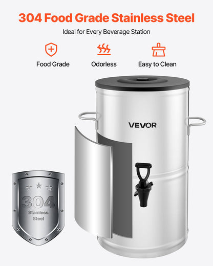Ice Tea Dispenser, 4 Gal/15L 304 Stainless Steel Beverage Dispenser with Spigot & Handle, Suitable for Hot and Cold Drinks, for Iced Tea Coffee Water in Cafes & Restaurants