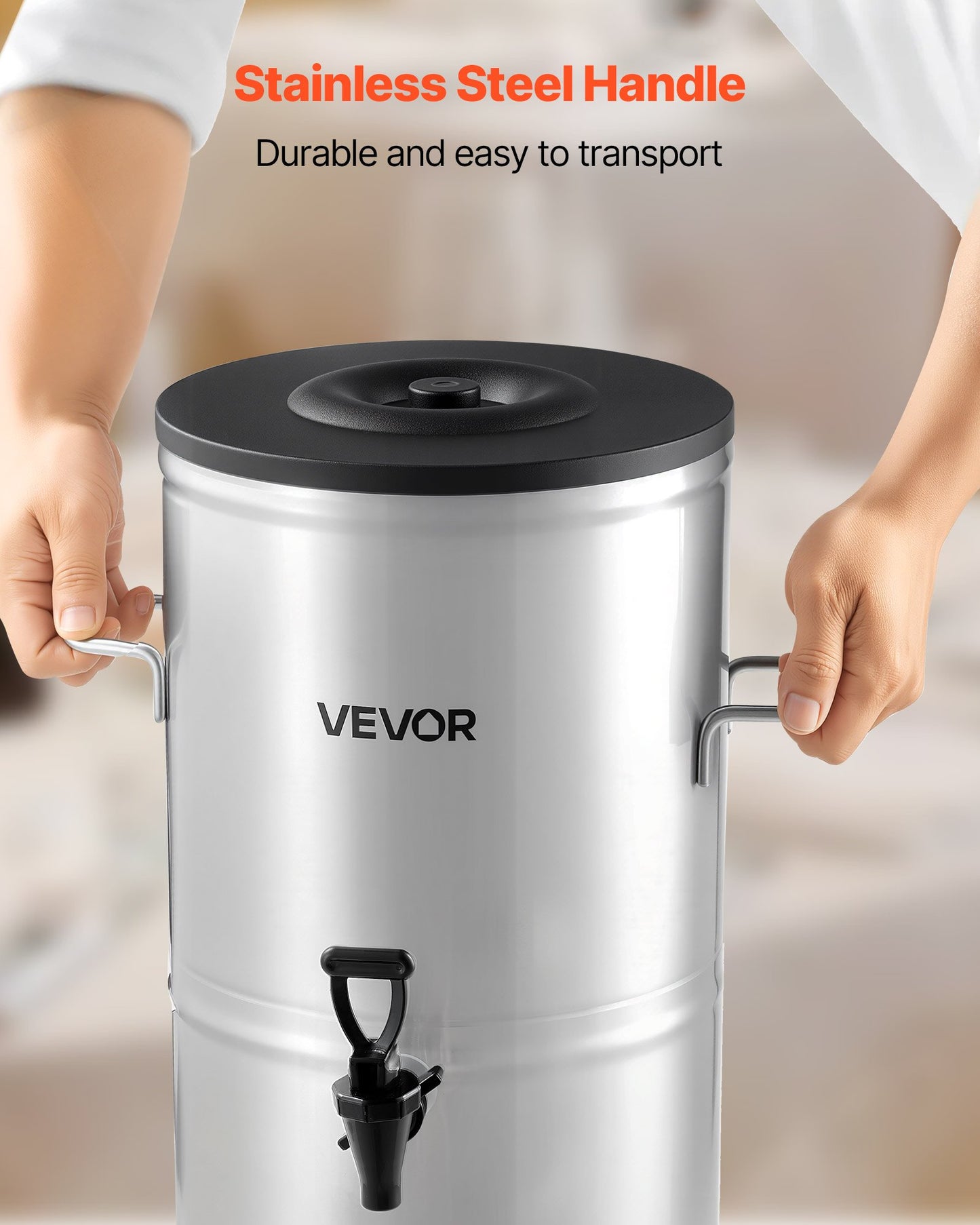 Ice Tea Dispenser, 4 Gal/15L 304 Stainless Steel Beverage Dispenser with Spigot & Handle, Suitable for Hot and Cold Drinks, for Iced Tea Coffee Water in Cafes & Restaurants