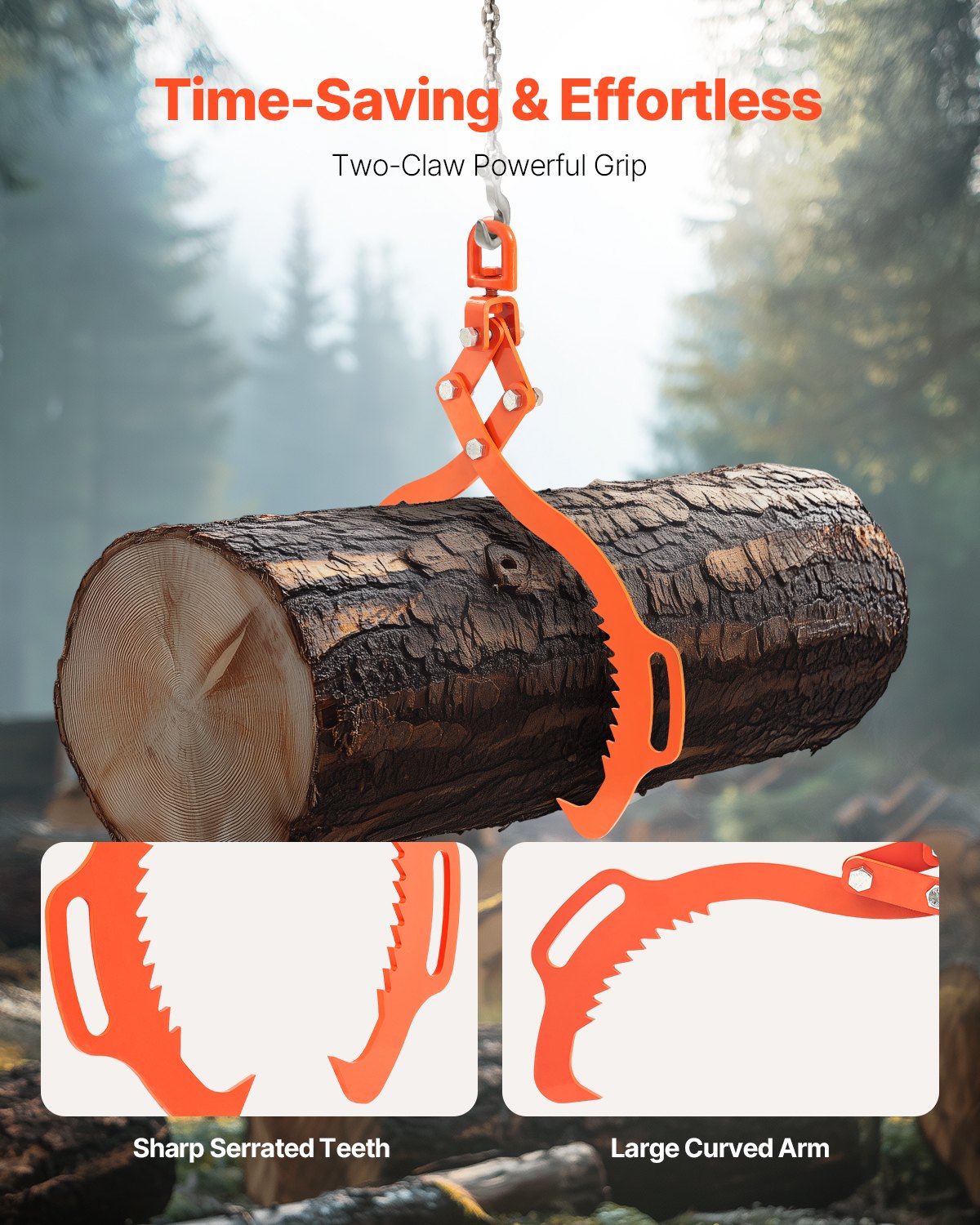 28-tums timmerlyfttång, timmertång med 2 klor, kraftig stålgrip, lyftkapacitet 1100 kg, svängbar timmergripare, Eagle Claw-design, timmersläptång för lastbilar, traktorer, gaffeltruckar