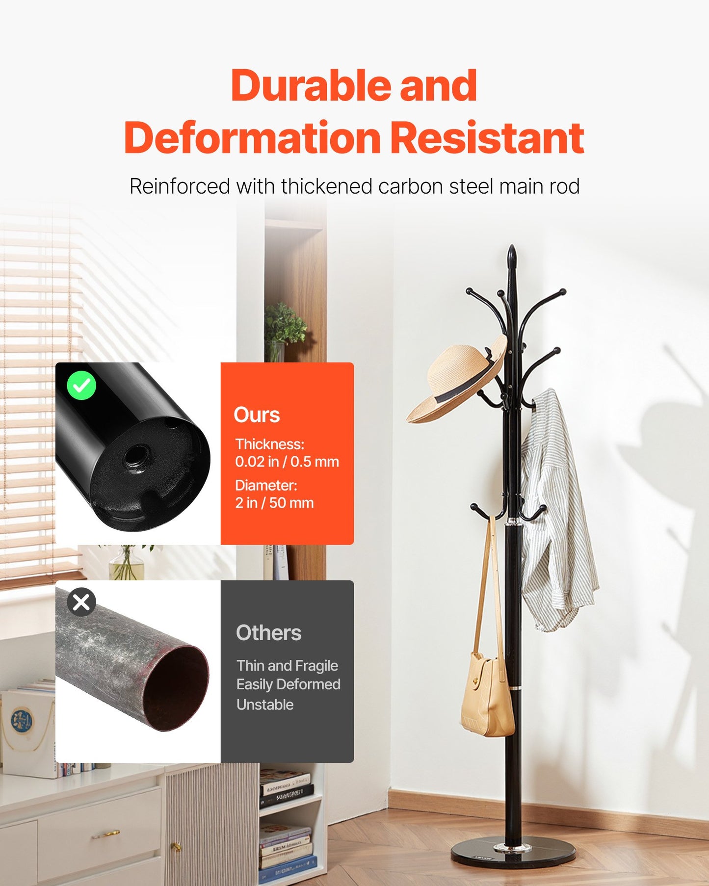 Fristående klädhängare, klädhängare med stabil marmorbas och 6 krokar, fristående hallkapphängare för entré, sovrum, kontor, vardagsrum, modern klädhängare för rockar, hattar, väskor