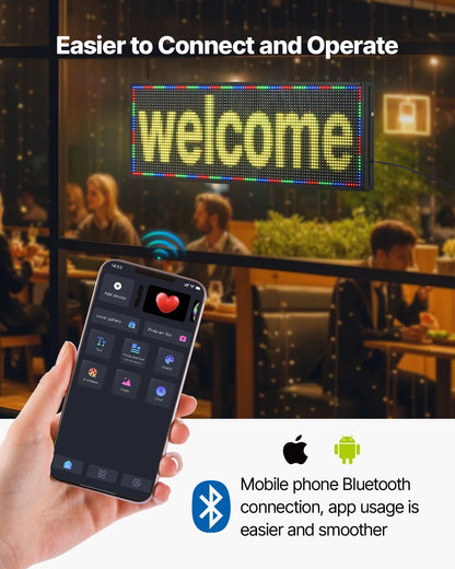 Programmerbar LED-skylt, P10 flexibel digital rullningspanel i fullfärg, gör-det-själv-anpassad textmönstrad GIF-displaytavla, Bluetooth-app-styrd meddelandeskylt för butiksreklam, 40x14 tum