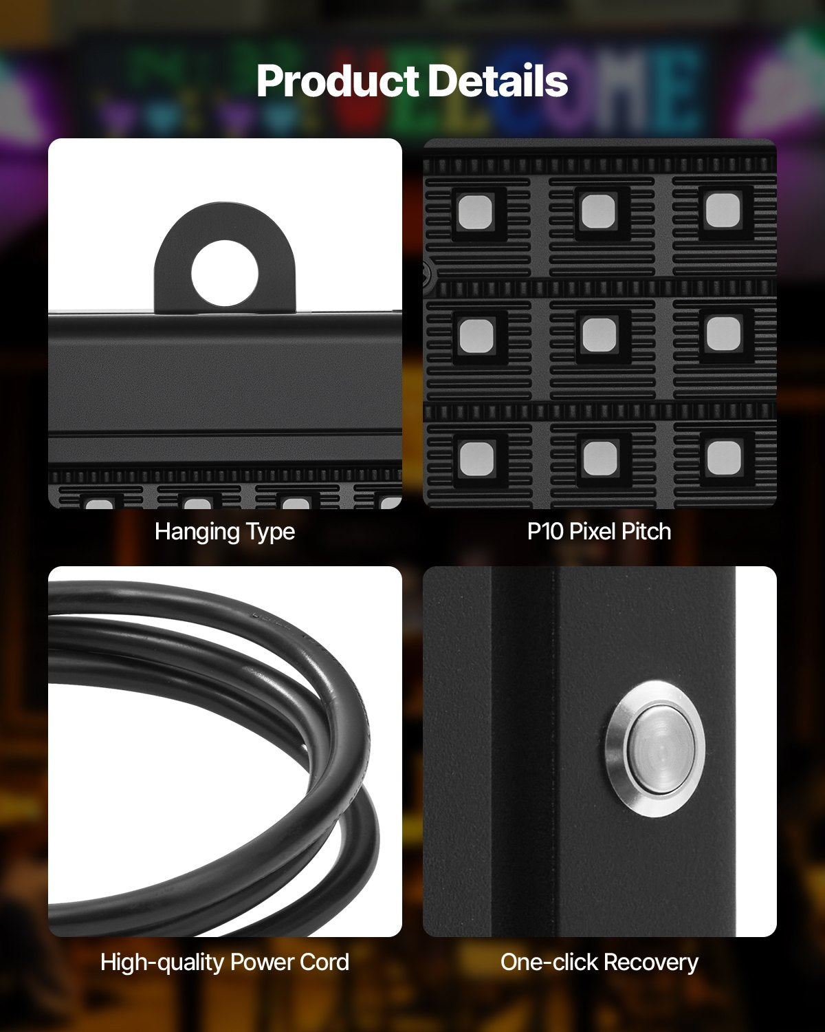 Programmerbar LED-skylt, P10 flexibel digital rullningspanel i fullfärg, gör-det-själv-anpassad textmönstrad GIF-displaytavla, Bluetooth-app-styrd meddelandeskylt för butiksreklam, 40x14 tum