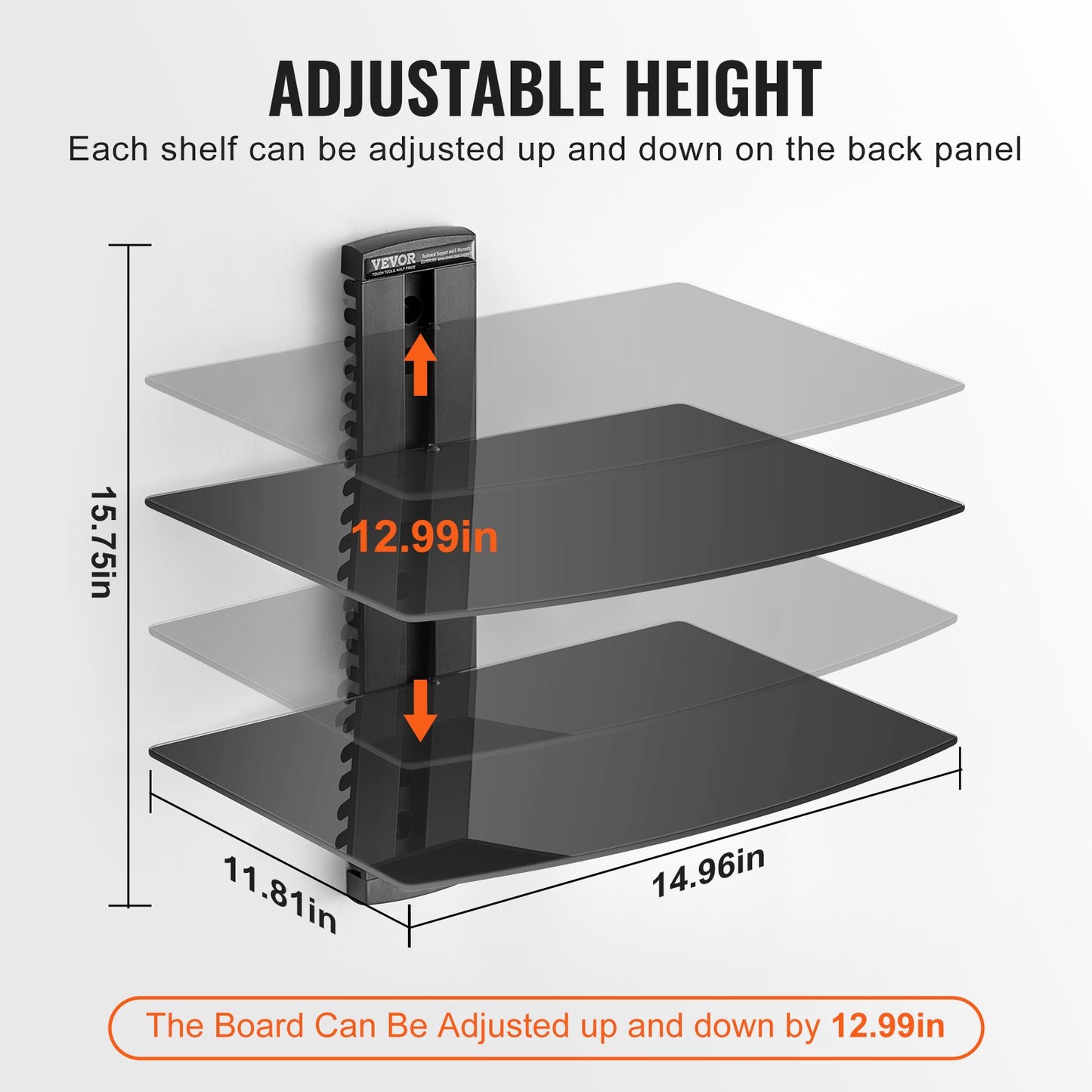 Glass Floating Shelves, Holds up to 18 lbs, TV Wall Mount with Shelf，Strengthened Floating Entertainment Center for DVD Players / PS4 / Cable Boxes/Game Consoles/Sky Box/TV Accessories-2 Tiers