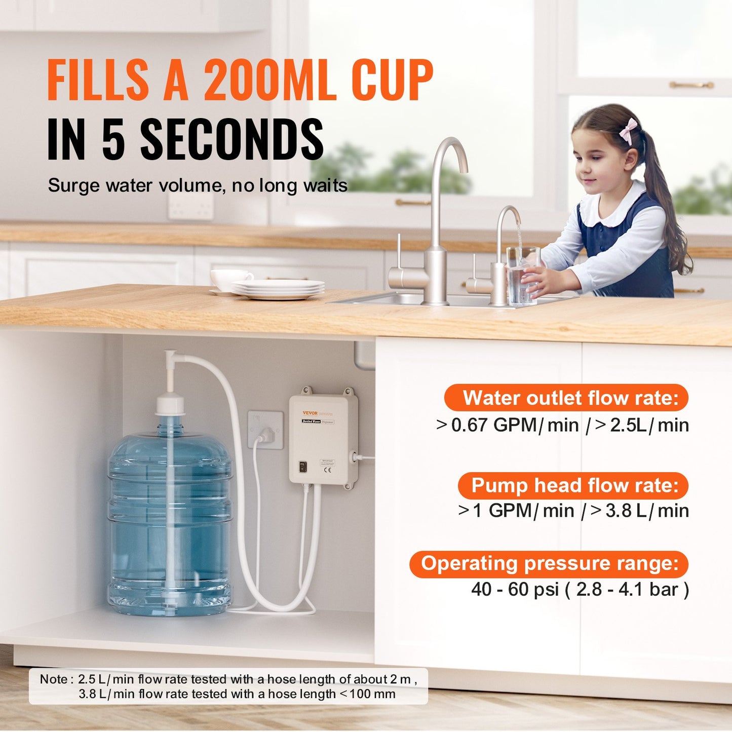 Water Bottle Pump System 3.8 L/min 40 Psi Water Dispenser Pump With 609.6 cm Pe Pipe