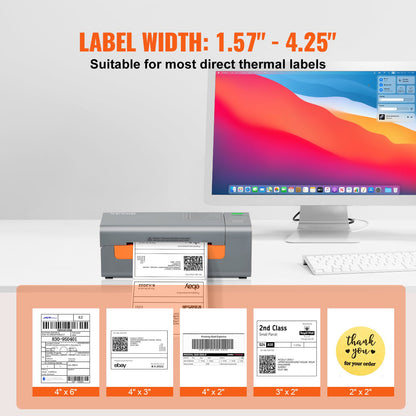 Termisk etikettskrivare, 203 DPI 60 st/min för 4x6-postpaket, USB-anslutning och automatisk etikettigenkänning, stöd för Windows/MacOS/Linux, kompatibel med Amazon, eBay, Etsy, UPS, etc., grå