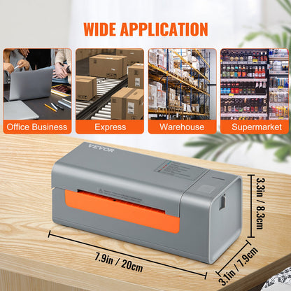 Termisk etikettskrivare, 203 DPI 60 st/min för 4x6-postpaket, USB-anslutning och automatisk etikettigenkänning, stöd för Windows/MacOS/Linux, kompatibel med Amazon, eBay, Etsy, UPS, etc., grå