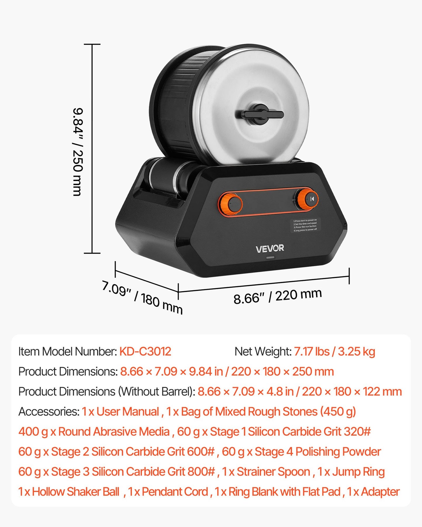 Stentumlare-kit, stenpoleringssats, 4 hastighetsinställningar, 9-dagars poleringstimer, stenpoleringssats, stenpolerare med grova ädelstenar och polerkorn, stenpolerare för vuxna och barn