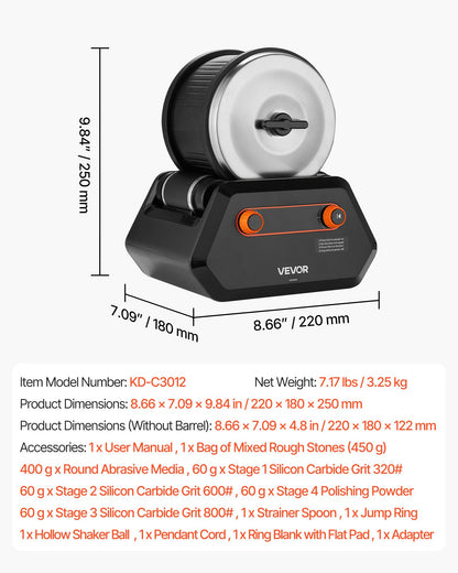 Stentumlare-kit, stenpoleringssats, 4 hastighetsinställningar, 9-dagars poleringstimer, stenpoleringssats, stenpolerare med grova ädelstenar och polerkorn, stenpolerare för vuxna och barn