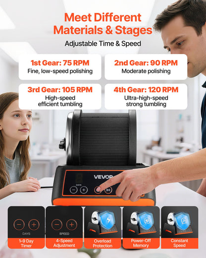 Stentumlare-kit, stenpoleringssats, 4 hastighetsinställningar, 9-dagars poleringstimer, stenpoleringssats, stenpolerare med grova ädelstenar och polerkorn, stenpolerare för vuxna och barn