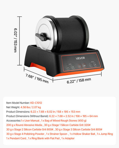 Stentumlare-kit, stenpoleringssats, 4 hastighetsinställningar, 9-dagars poleringstimer, stenpoleringssats, stenpolerare med grova ädelstenar och polerkorn, stenpolerare för vuxna och barn