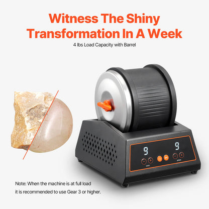 Stenstrummare, 1,8 kg stenpoleringsmaskin, 9 hastighetsinställningar, 9 dagars poleringstimer, stenstrummare, direktdriven motor, stenpoleringsmaskin, kallvalsat stålhus, stenpoleringsmaskin för barn och vuxna