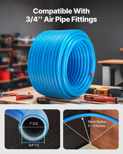 Luftkompressorledningssats, 61 m x 1,5 mm, HDPE-aluminium tryckluftsrörssystem, läckagesäker och enkel att installera, tryckluftsledningssats för garage och verkstäder, blå