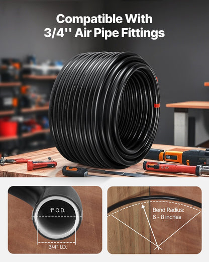 Luftkompressorledningssats, 61 m x 1,5 mm, HDPE-aluminium tryckluftsrörssystem, läckagesäker och enkel att installera, tryckluftsledningssats för garage och verkstäder, svart