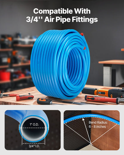 Luftkompressorledningssats, 300FT x 3/4", HDPE-aluminium tryckluftsrörssystem, läckagesäkert, tryckbeständigt och enkelt att installera, tryckluftsledningssats för garage och verkstäder, blå