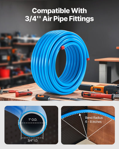 Luftkompressorledningssats, 100FT x 3/4", HDPE-aluminium tryckluftsrörssystem, läckagesäkert, tryckbeständigt och enkelt att installera, tryckluftsslangsats för garage och verkstäder, blå