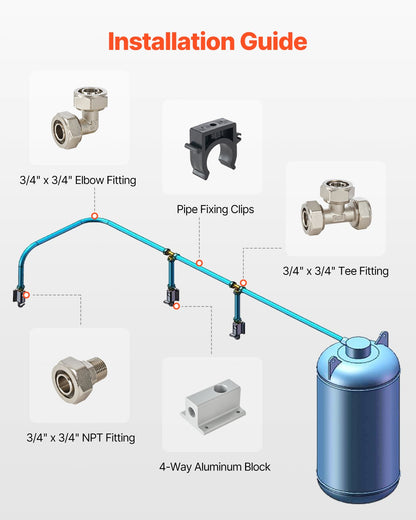 Luftkompressorledningssats, 100FT x 3/4", HDPE-aluminium tryckluftsrörssystem, läckagesäkert, tryckbeständigt och enkelt att installera, tryckluftsslangsats för garage och verkstäder, blå