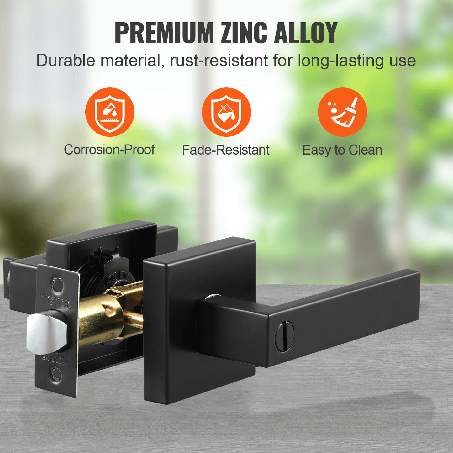 Dörrhandtag med sekretessfunktion, 10-pack mattsvart dörrhandtag, vänster- eller högerhängd vändbar handtag med nyckellöst lås, 45° rotation för öppning, universal fyrkantig insida för sovrums- och badrumsdörrar