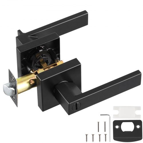 Dörrhandtag med sekretessfunktion, 1-pack mattsvart dörrhandtag, vänster- eller högervändbart vändbart handtag med nyckellöst lås, 45° rotation för öppning, universal fyrkantig insida för sovrums- och badrumsdörrar