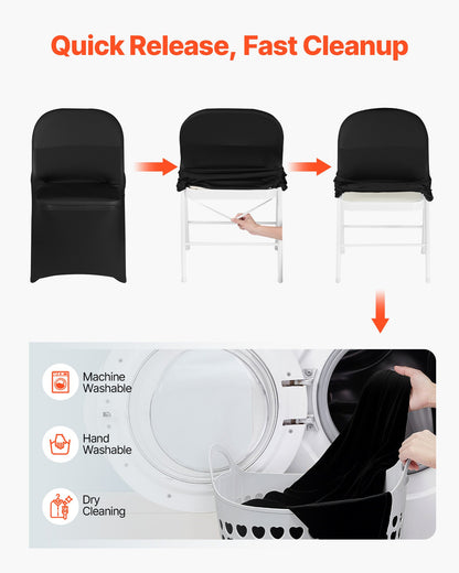 150 st svarta stolsöverdrag, polyesterspandex stolsöverdrag, stretchöverdrag för bröllopsfest, middag, bankett, platt front, passar stolsmått upp till 17,72 x 18,11 x 30,31 tum