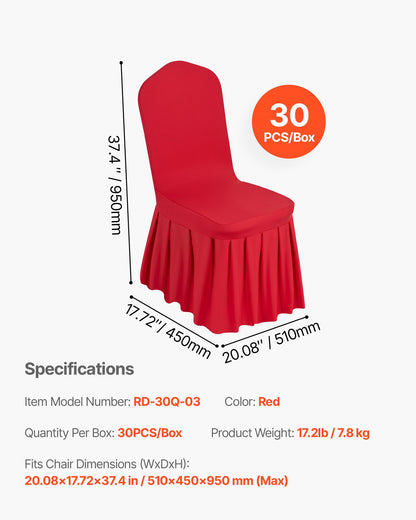 30 st röda stolsöverdrag, polyester-spandex stolsöverdrag, stretchöverdrag för bröllopsfest, middag, bankett, platt front, passar stolsmått upp till 20,08 x 17,72 x 37,4 tum