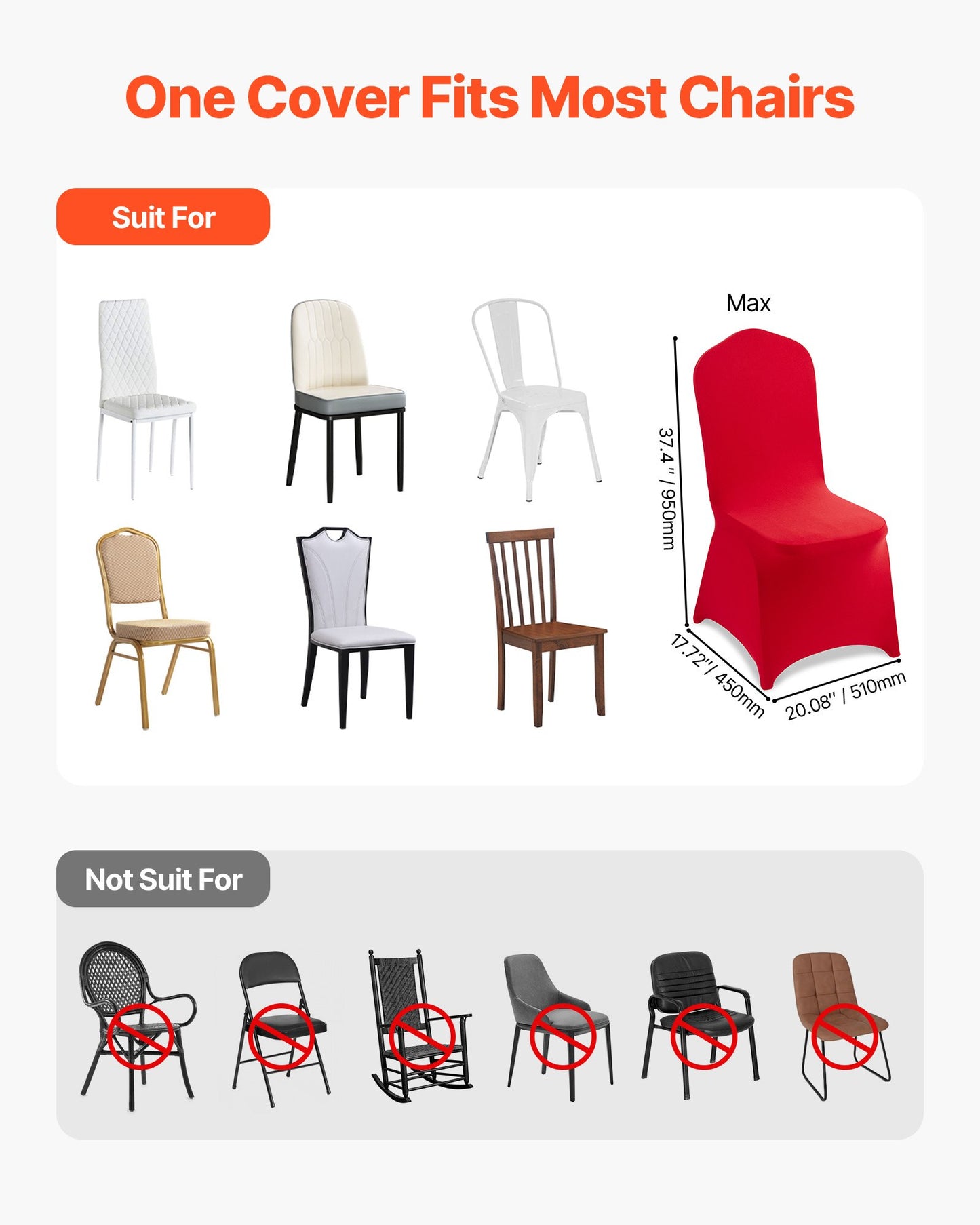 50 st röda stolsöverdrag, polyesterspandex stolsöverdrag, stretchöverdrag för bröllopsfest, middag, bankett, platt front, passar stolsmått upp till 20,08 x 17,72 x 37,4 tum