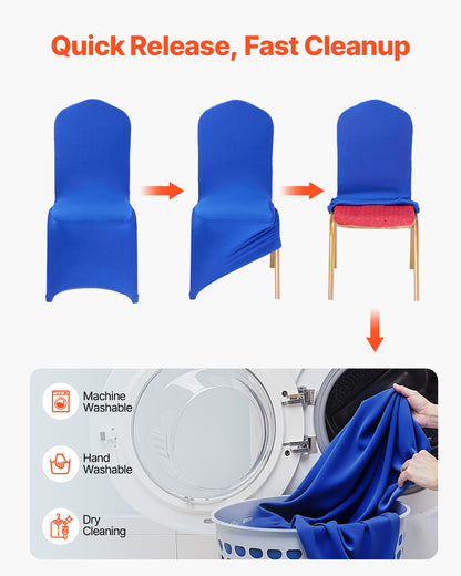 50 st. kungblå stolsöverdrag, polyester-spandex stolsöverdrag, stretchöverdrag för bröllopsfest, middag, bankett, platt front, passar stolsmått upp till 20,08 x 17,72 x 37,4 tum
