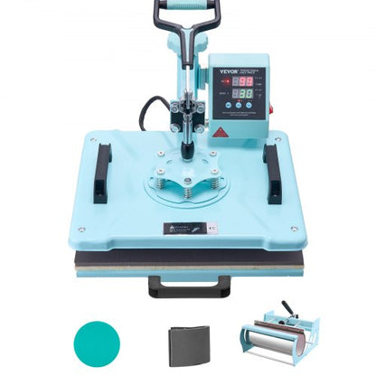 Värmepressmaskin, 30 x 15 tum, 5-i-1 värmeöverföringsmaskin med 940 ml tumlarpress, 360° svängbar T-shirtpressning, digital precisionskontroll, för T-shirts/muggar/hattar/tallrikar, grön