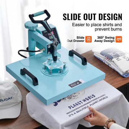 Värmepressmaskin, 15 x 15 tum, 5-i-1 värmeöverföringsmaskin med 940 ml tumlarpress, 360° svängbar T-shirtpressning, digital precisionskontroll, för T-shirts/muggar/hattar/tallrikar, grön