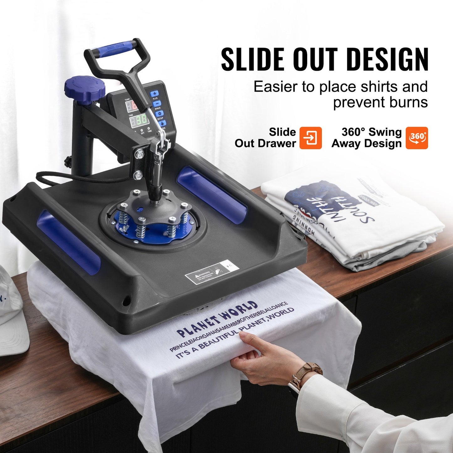 5-i-1 värmepressmaskin 38x38 tum 850,5 g tumlarpress T-shirts svarta + blå