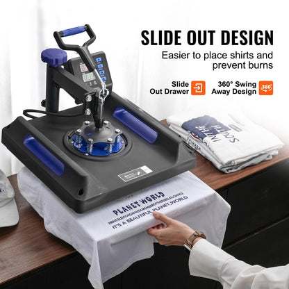 5-i-1 värmepressmaskin 38x38 tum 850,5 g tumlarpress T-shirts svarta + blå