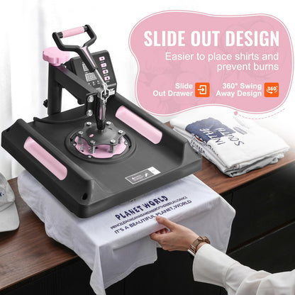 8 i 1 värmepressmaskin 38x38 cm 850,5 g tumlarpress T-shirts svarta