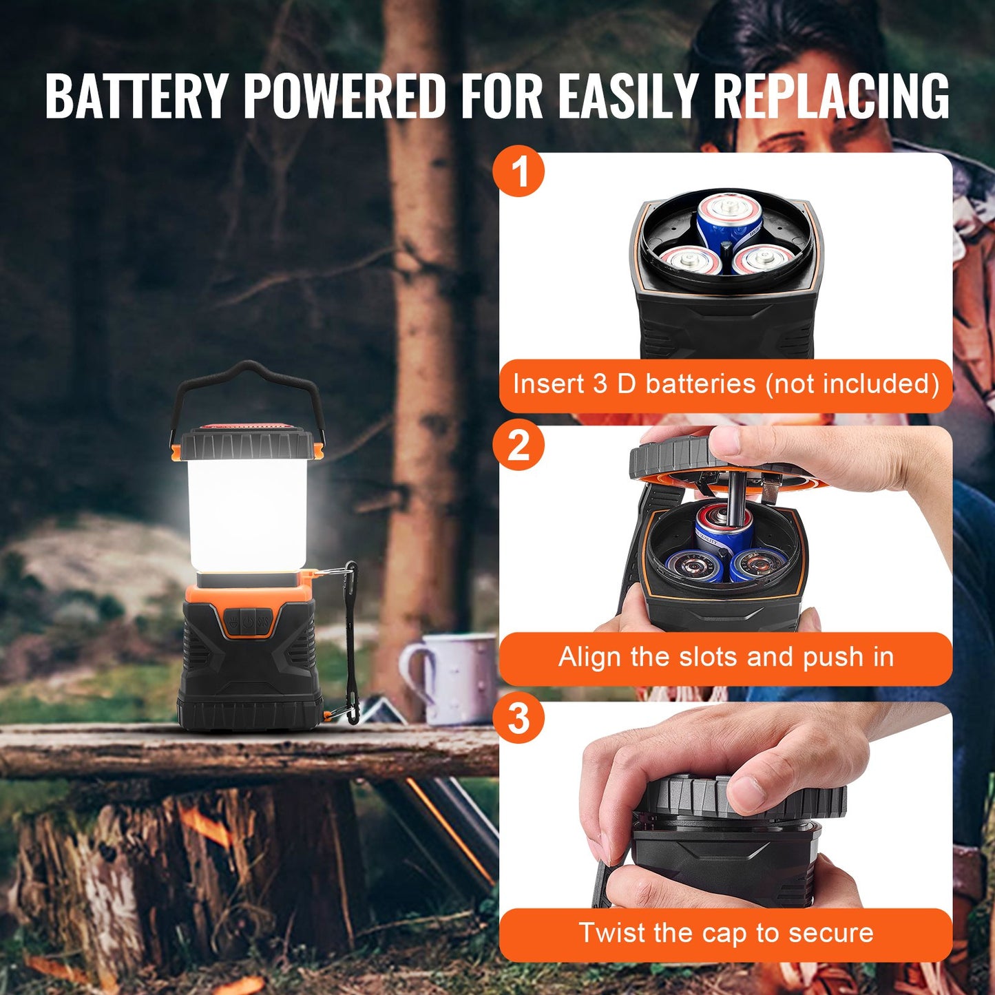 LED-campinglykta, allt-i-ett, 1000 LM, 360° belysning, 4 ljuslägen, batteridriven lampa, robust utomhuslampa, hållbar, perfekt för vandring, fiske, avbrott, reparationer
